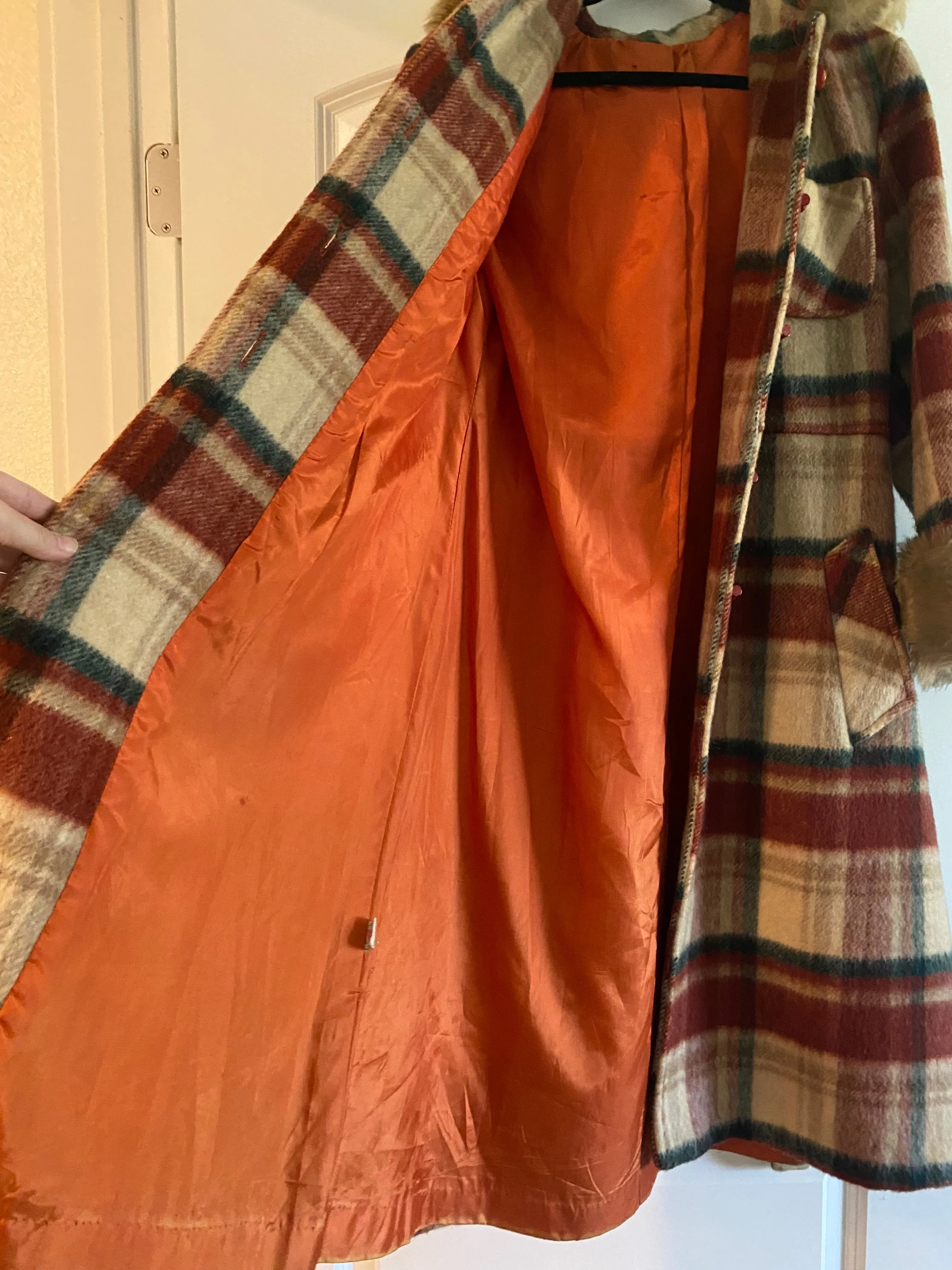 1970s Wool Hooded Plaid Princess Coat