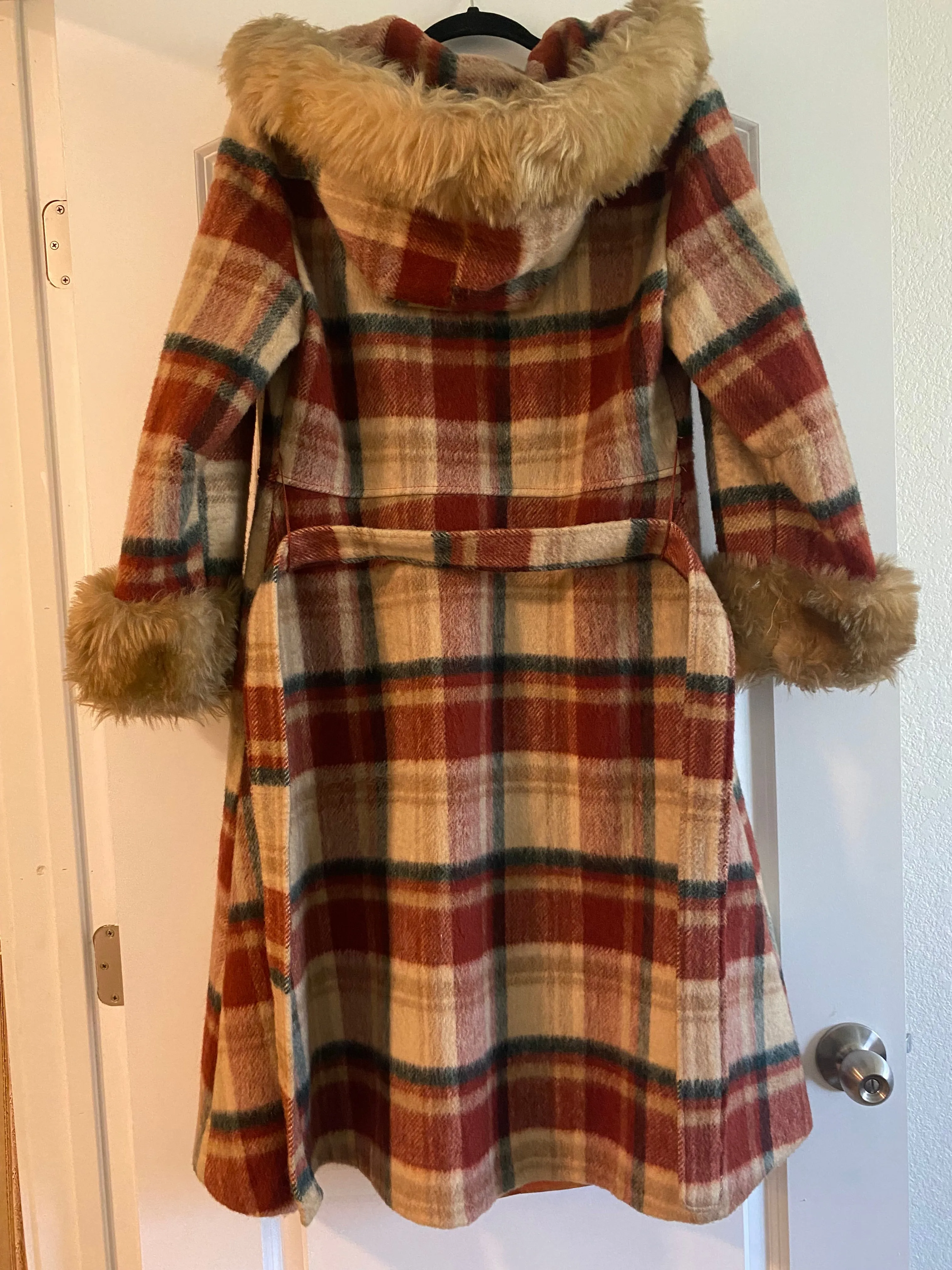 1970s Wool Hooded Plaid Princess Coat