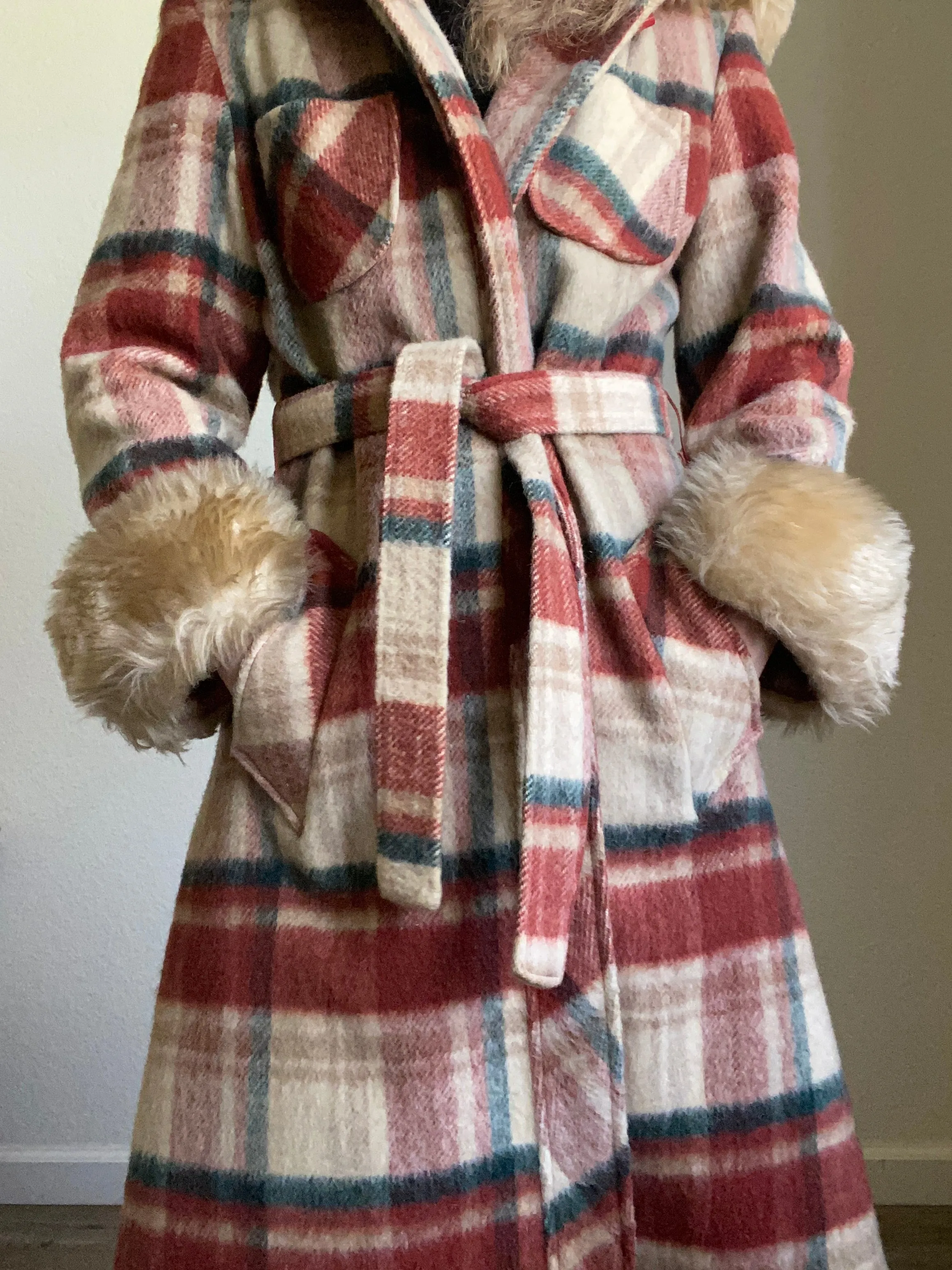 1970s Wool Hooded Plaid Princess Coat