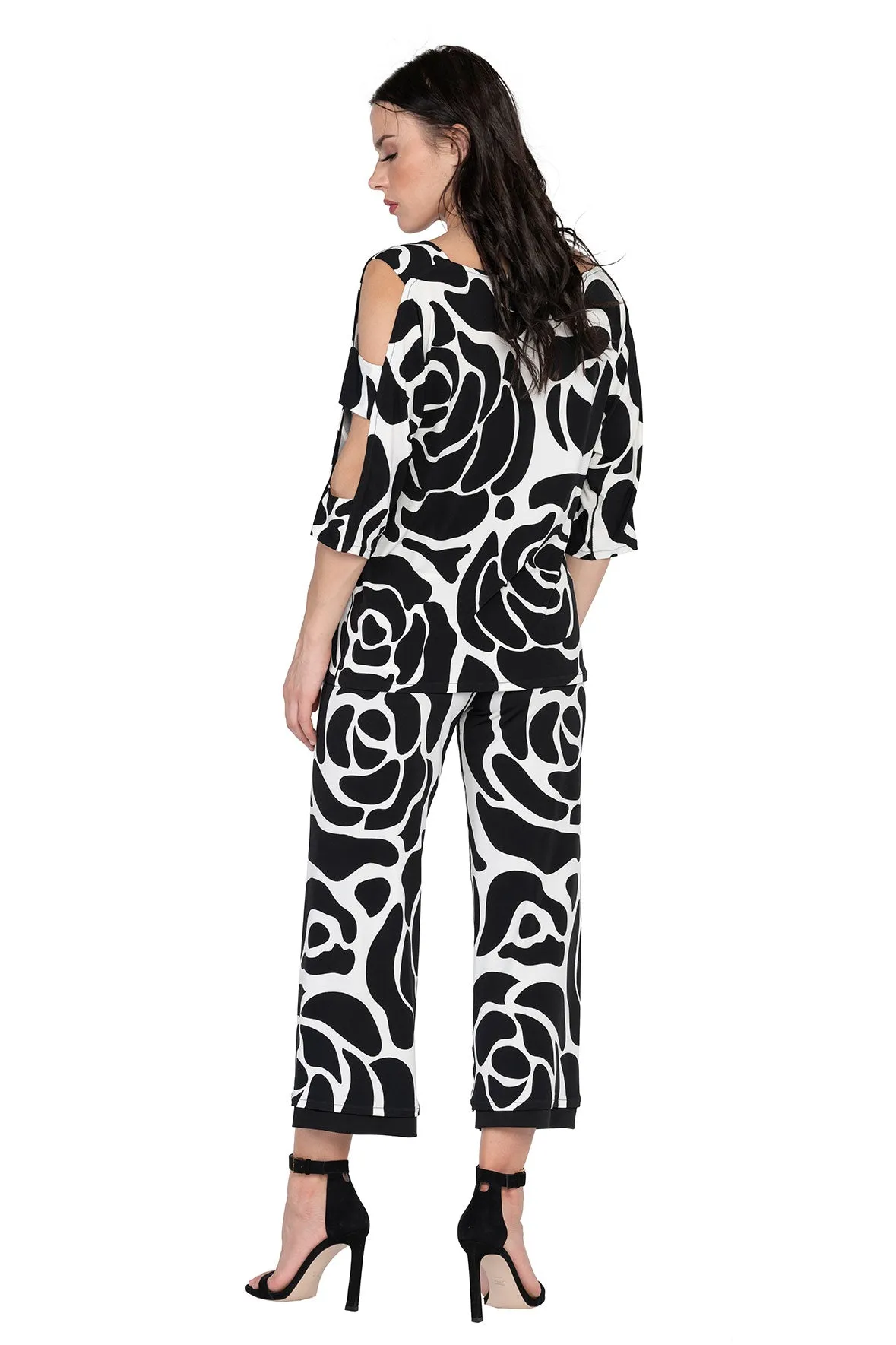 3.5" Yoke Straight Cropped High Elastic Waist Pants Dual Use