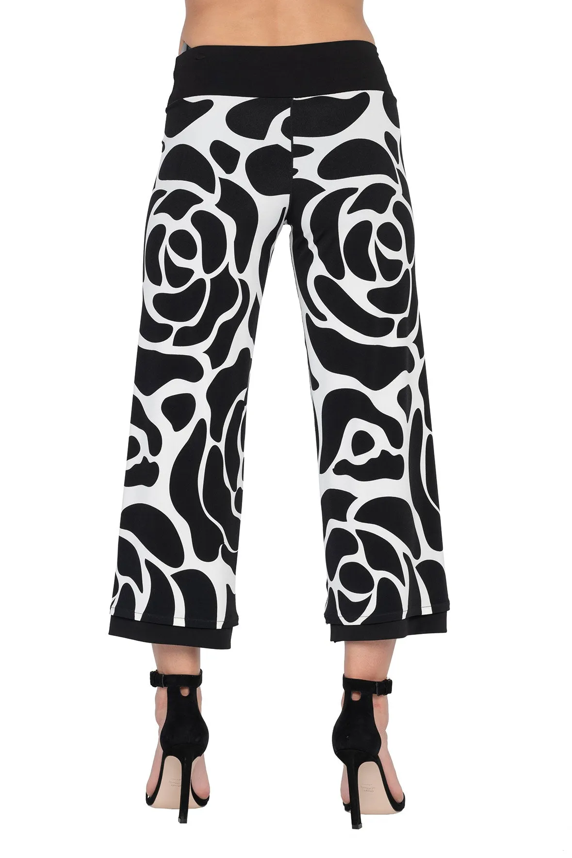 3.5" Yoke Straight Cropped High Elastic Waist Pants Dual Use