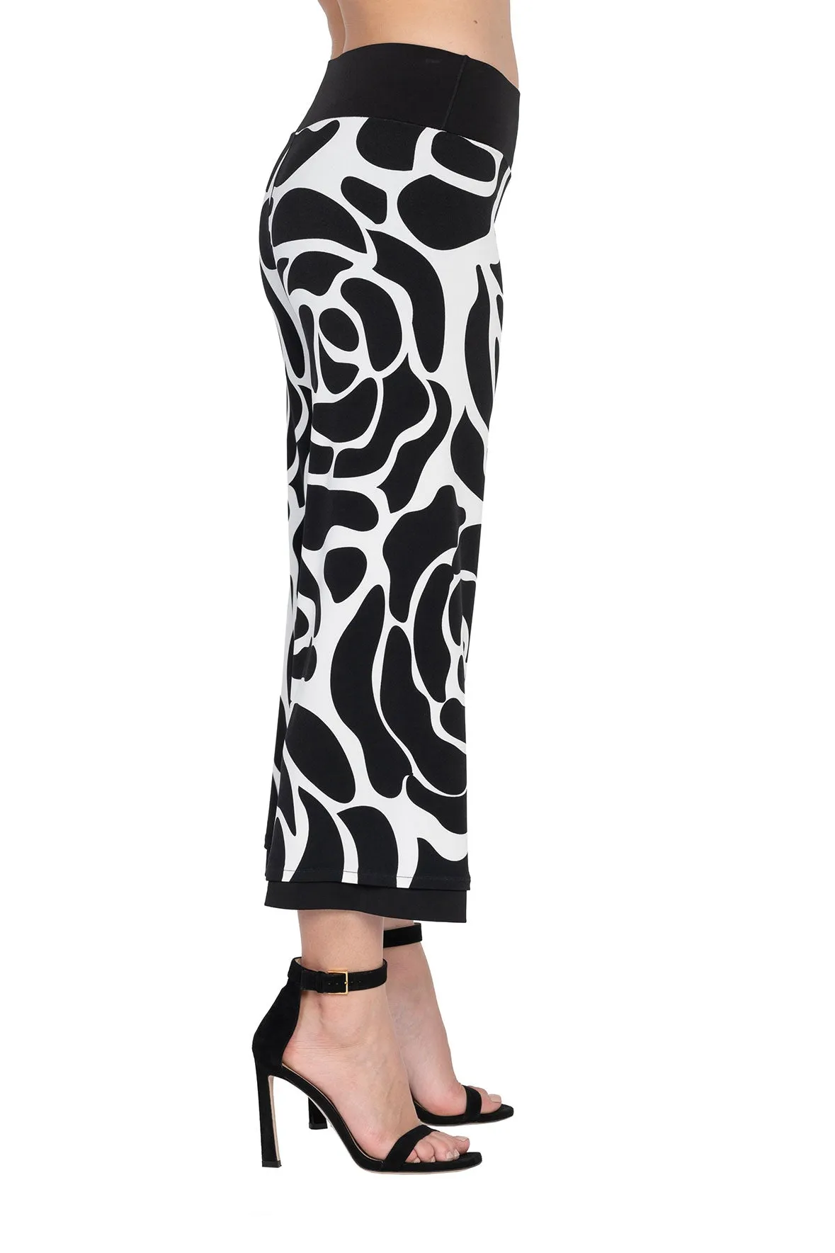 3.5" Yoke Straight Cropped High Elastic Waist Pants Dual Use