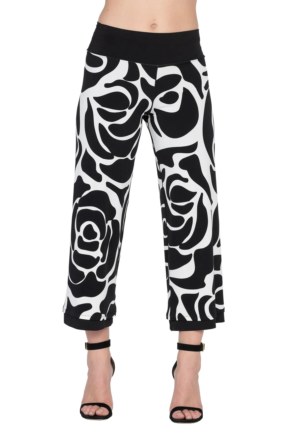 3.5" Yoke Straight Cropped High Elastic Waist Pants Dual Use