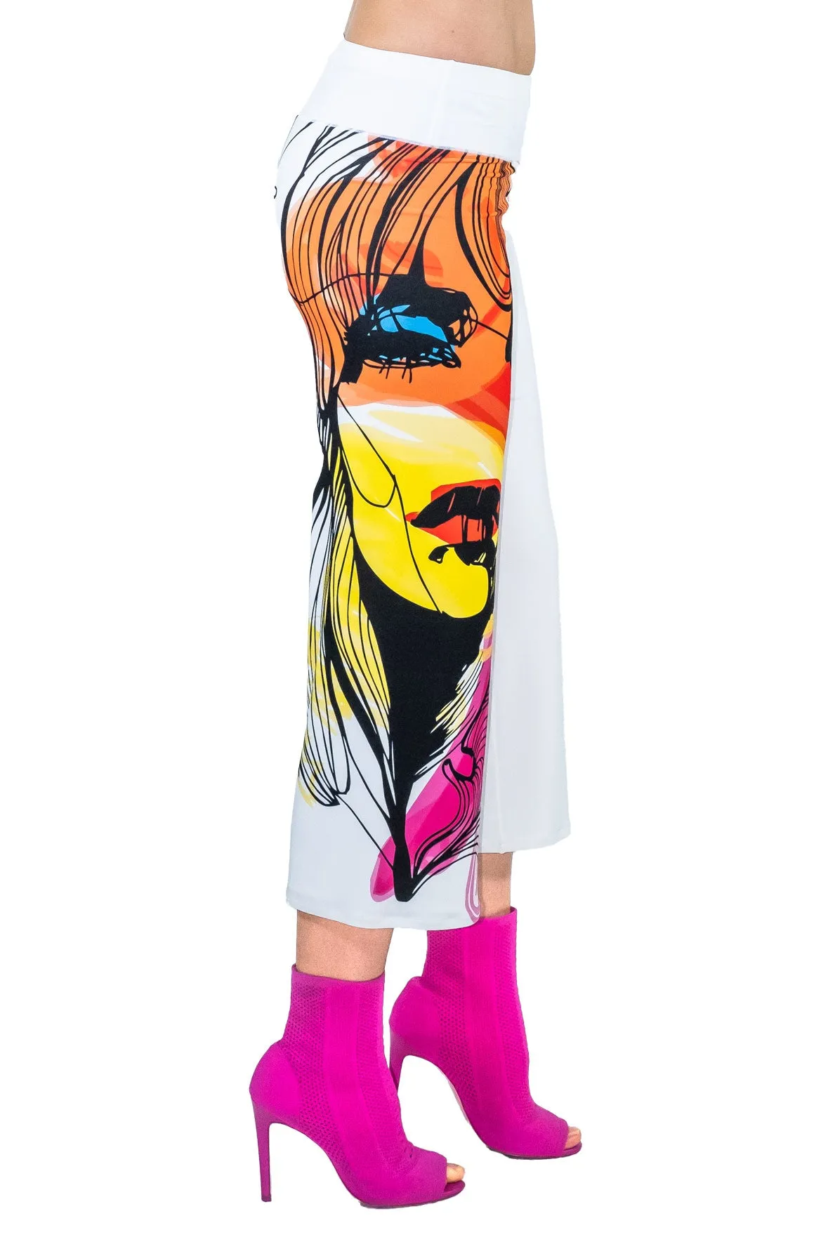 3.5" Yoke Straight Cropped High Elastic Waist Pants Single Layered