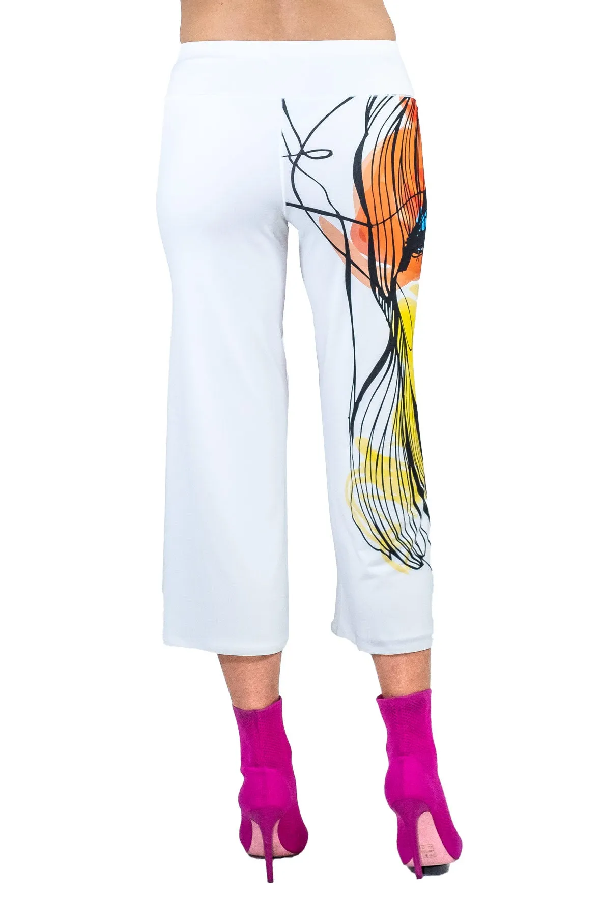 3.5" Yoke Straight Cropped High Elastic Waist Pants Single Layered