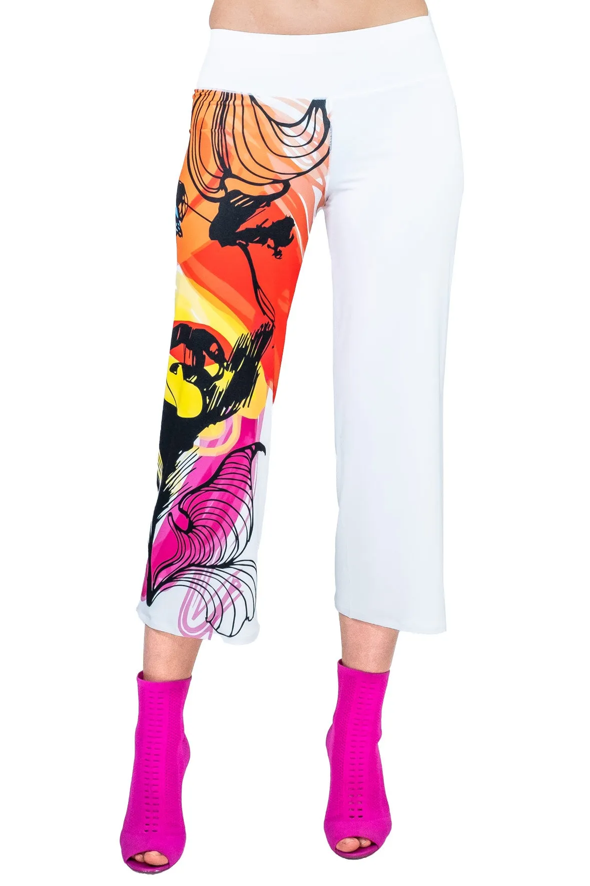 3.5" Yoke Straight Cropped High Elastic Waist Pants Single Layered