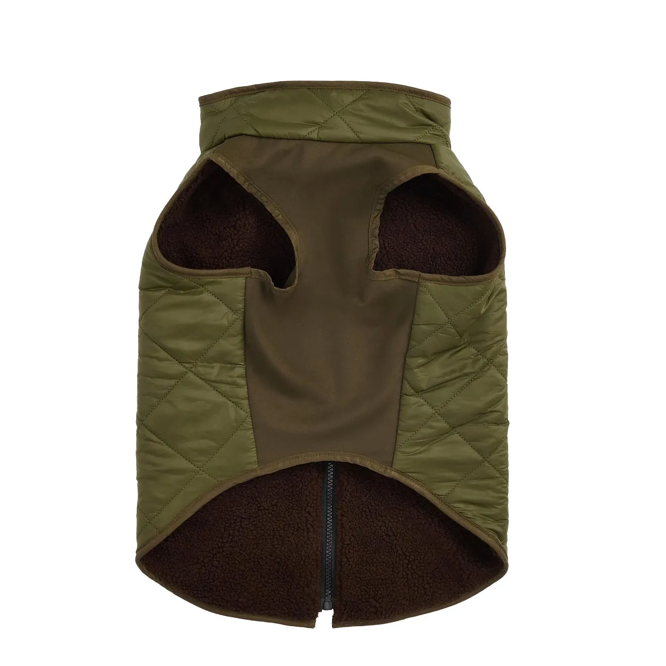 Barbour Reversible Quilt/Borg Fleece Dog Coat Olive/Brown