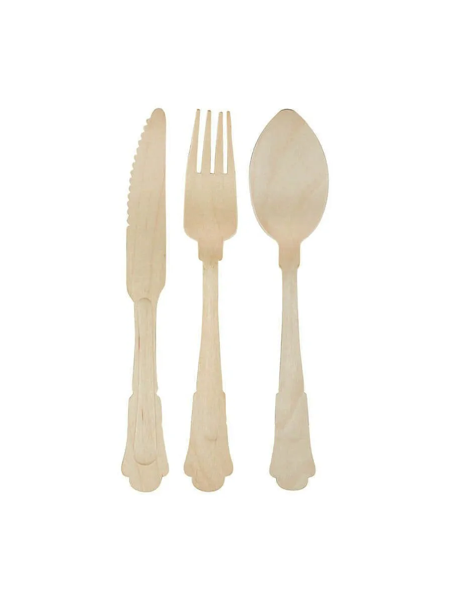 Birch Wood Wooden Disposable Cutlery Set of 24