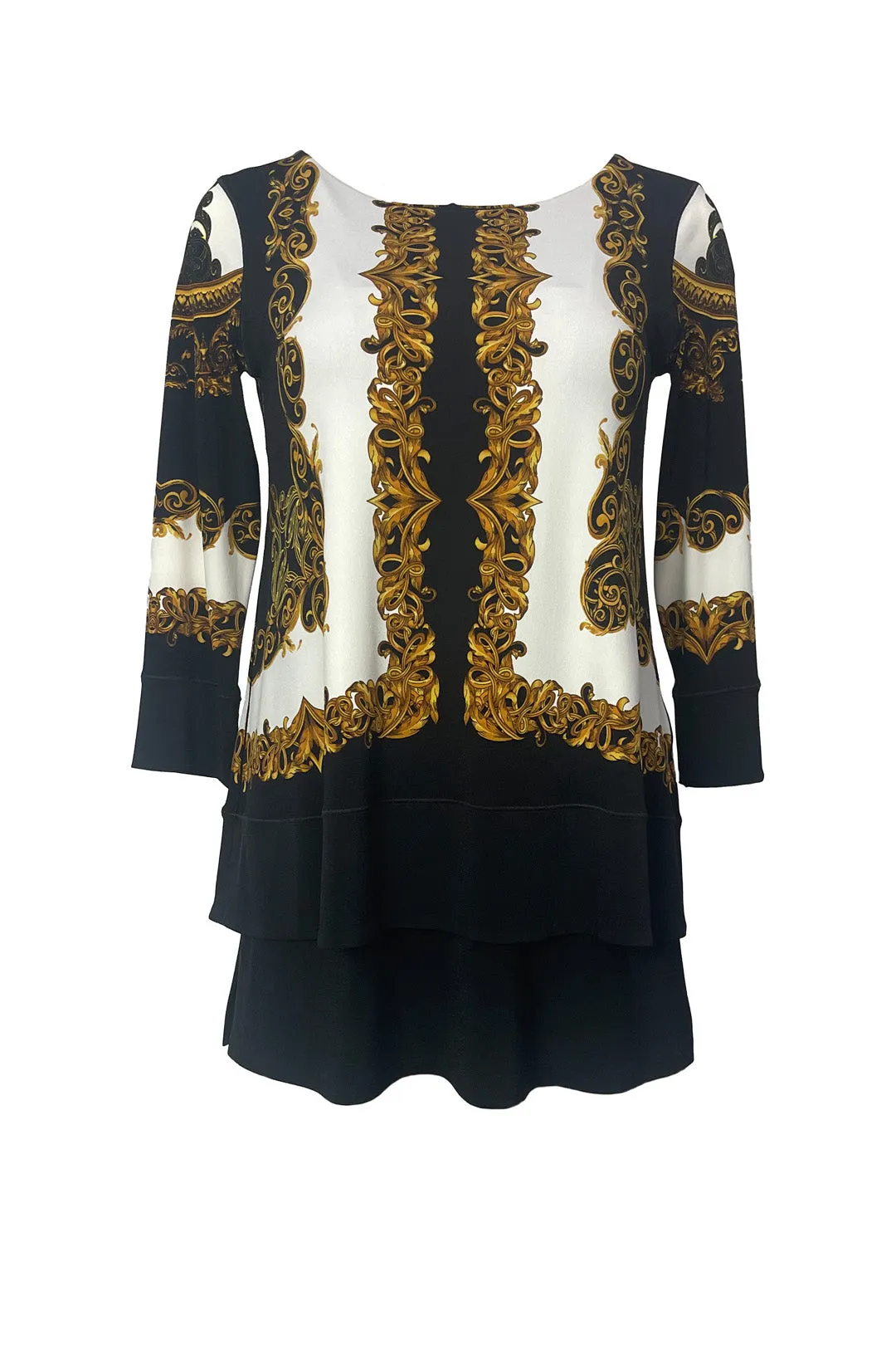 Boat neck 3/4 sleeve layered tunic