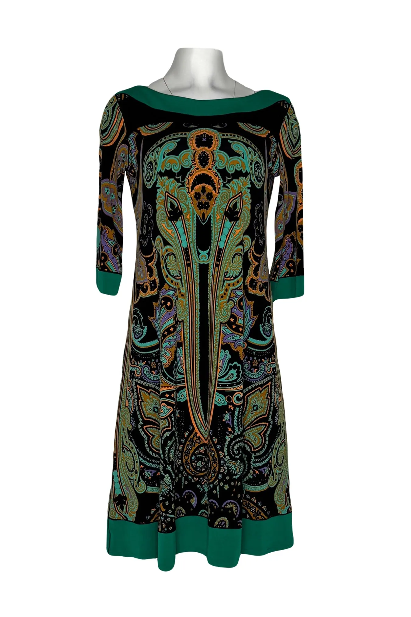 Boatneck 3/4 sleeve banded lined dress