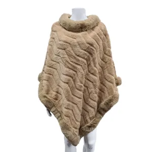 Caramel Faux Fur Trim Poncho