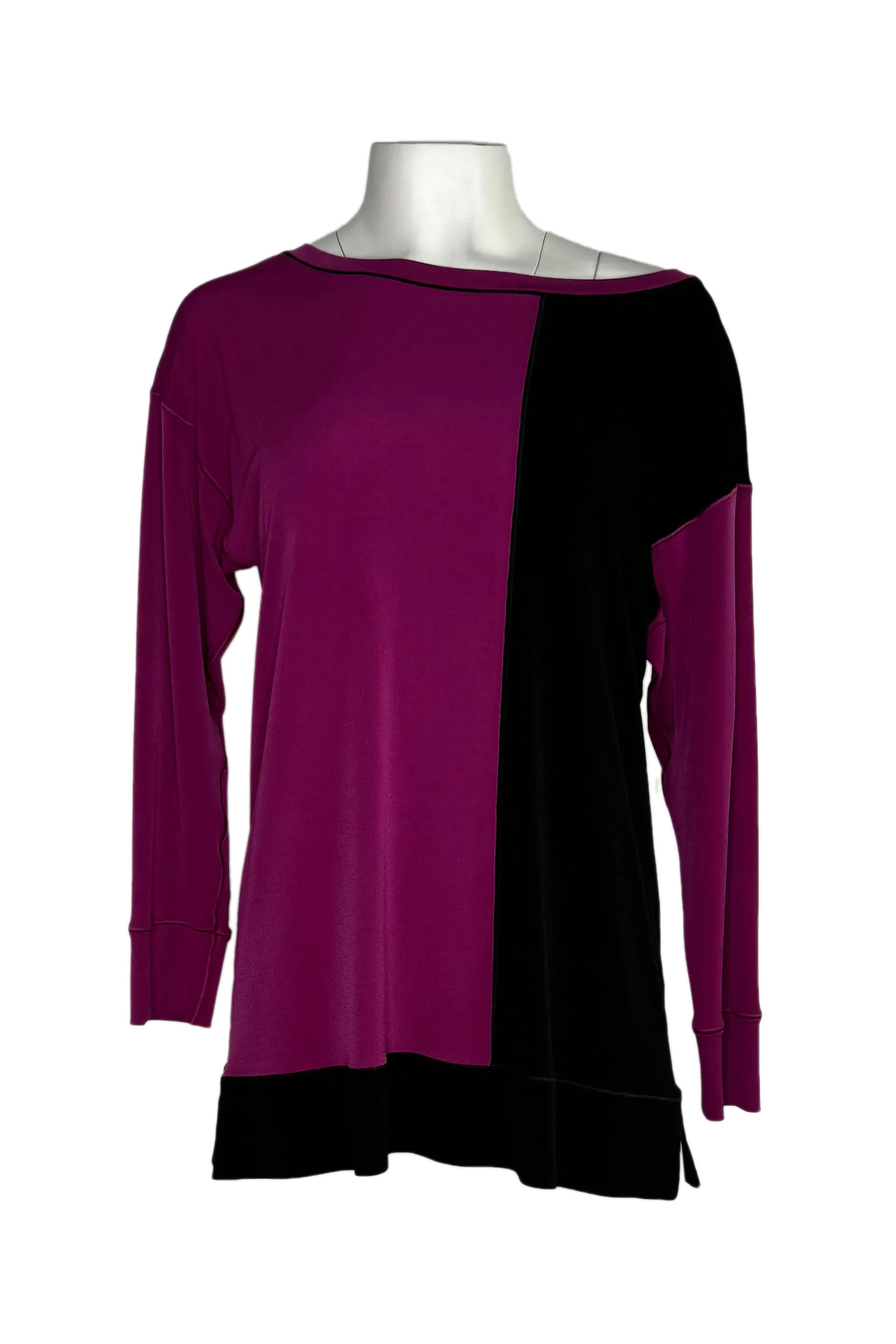 Color block banded boatneck long sleeve tunic
