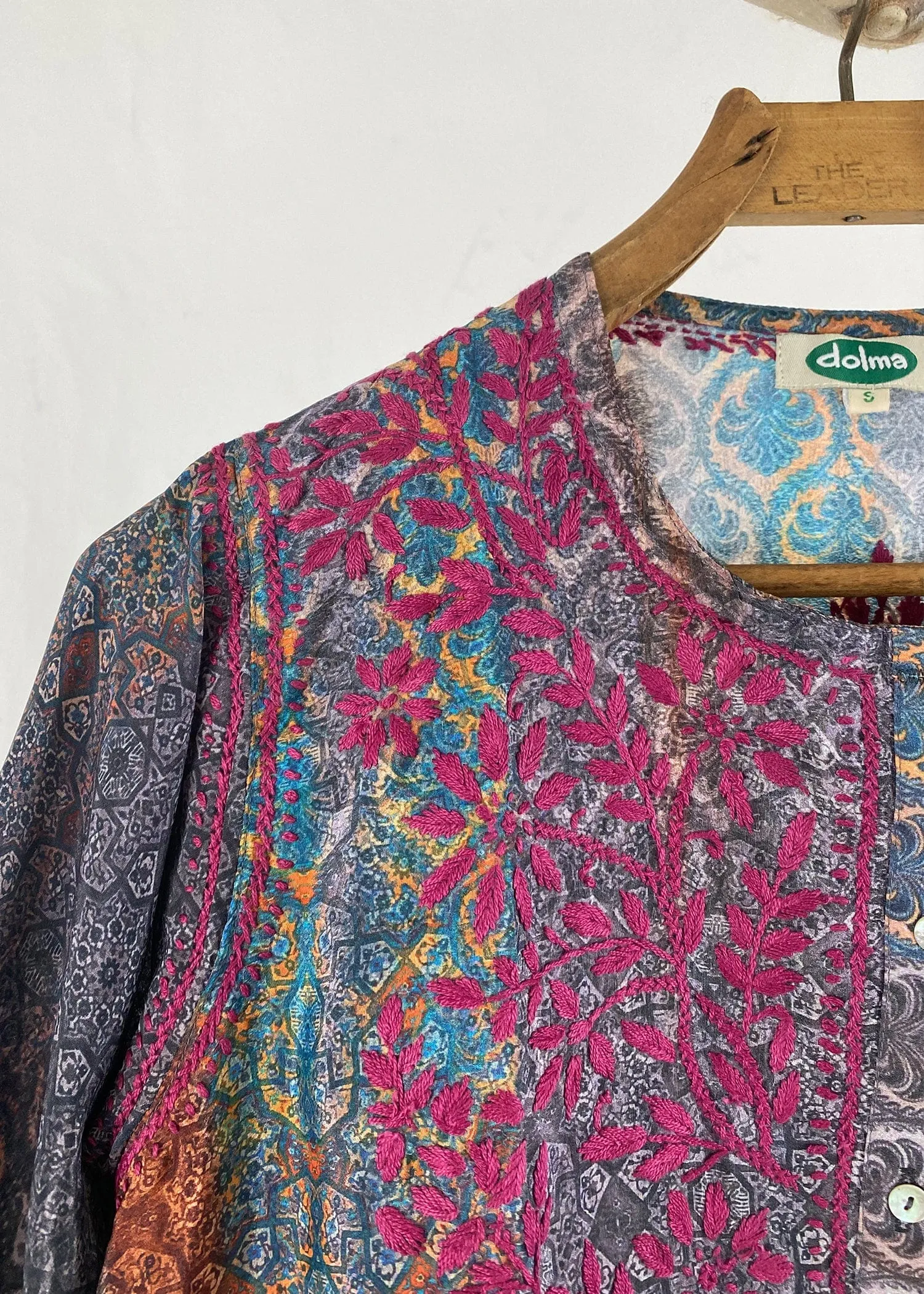 Dolma Charcoal Ikat Hand Embroidered Silk Blend Tunic