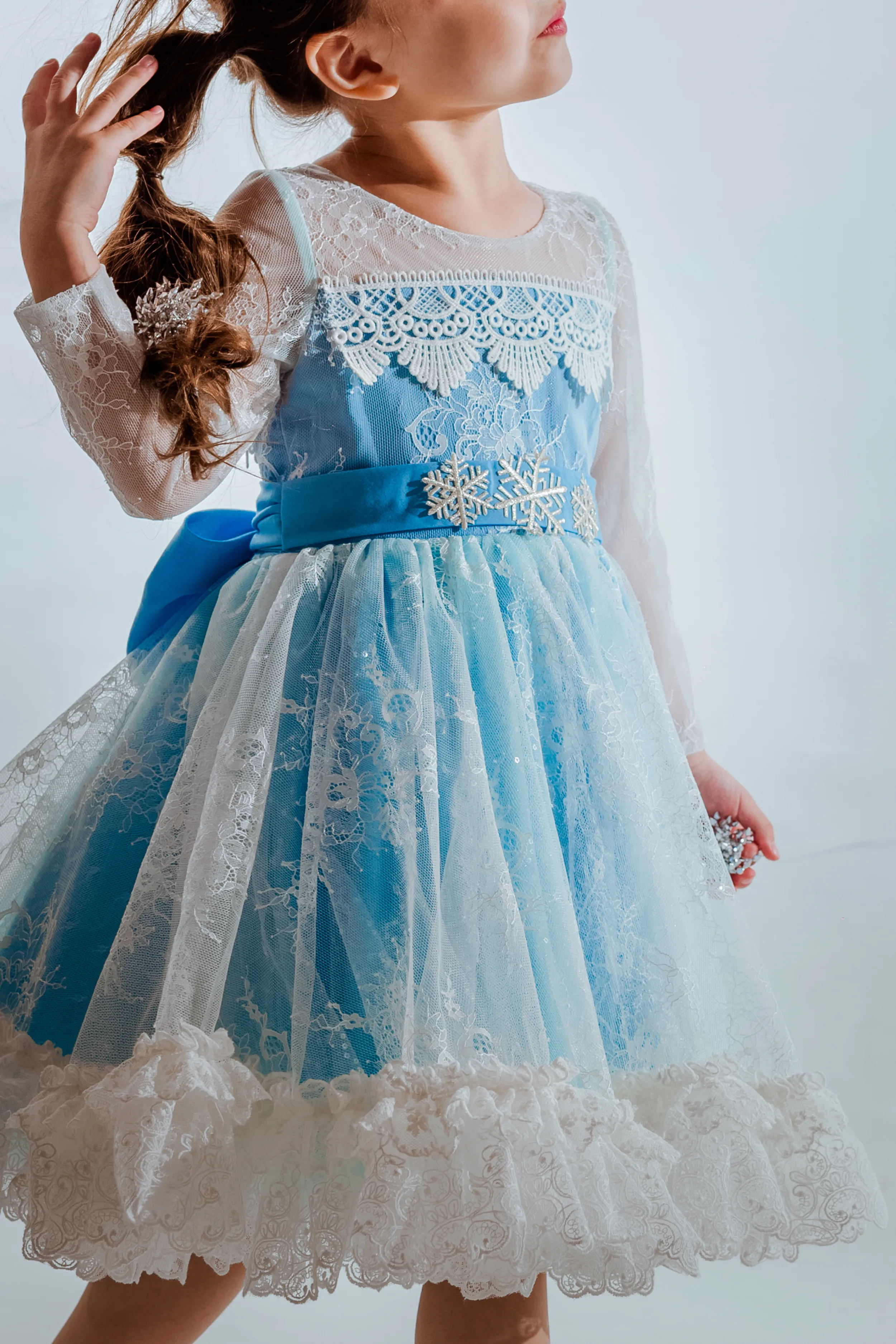 Elsa Long Sleeves Lace Dress (White/Blue/Pink)