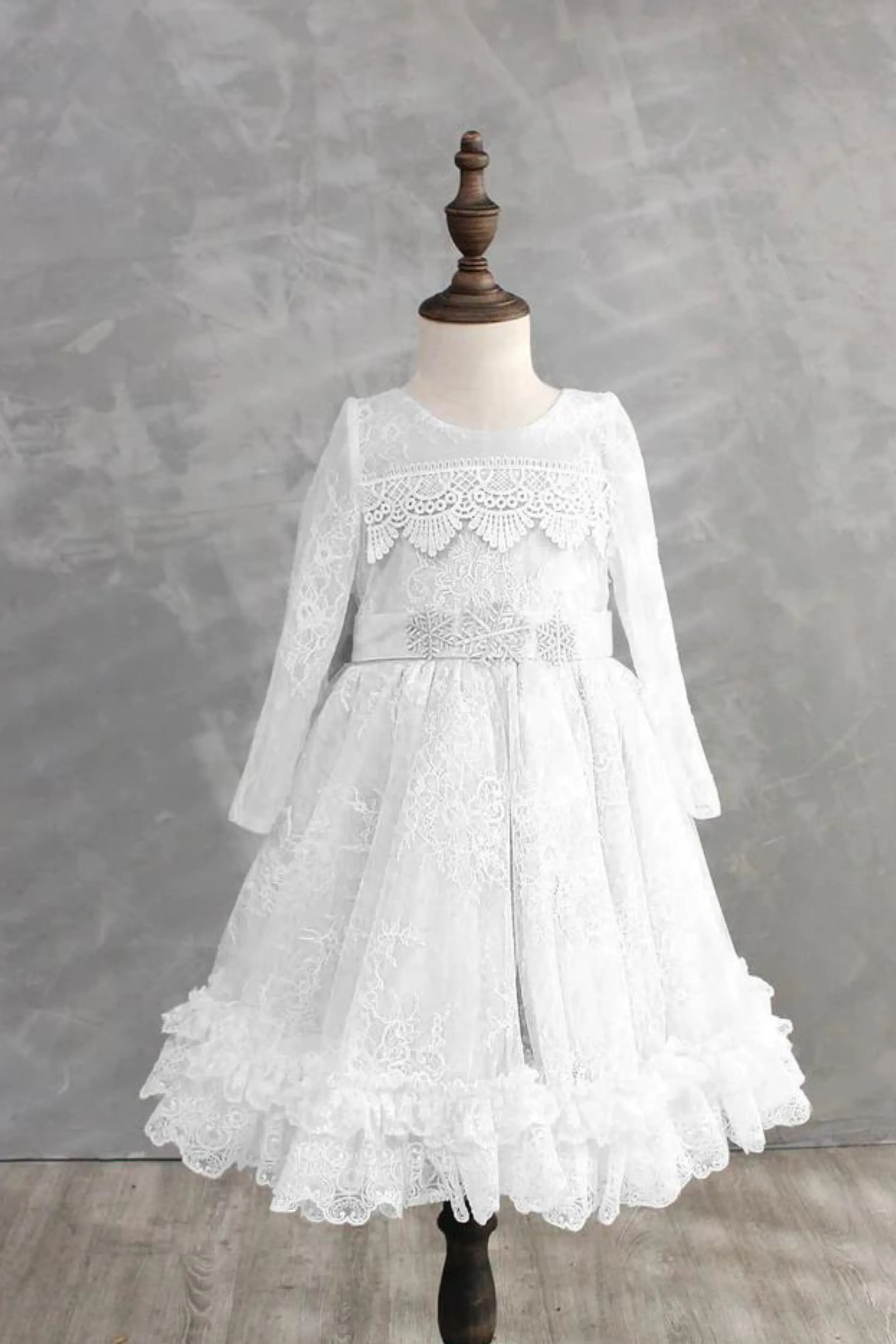 Elsa Long Sleeves Lace Dress (White/Blue/Pink)