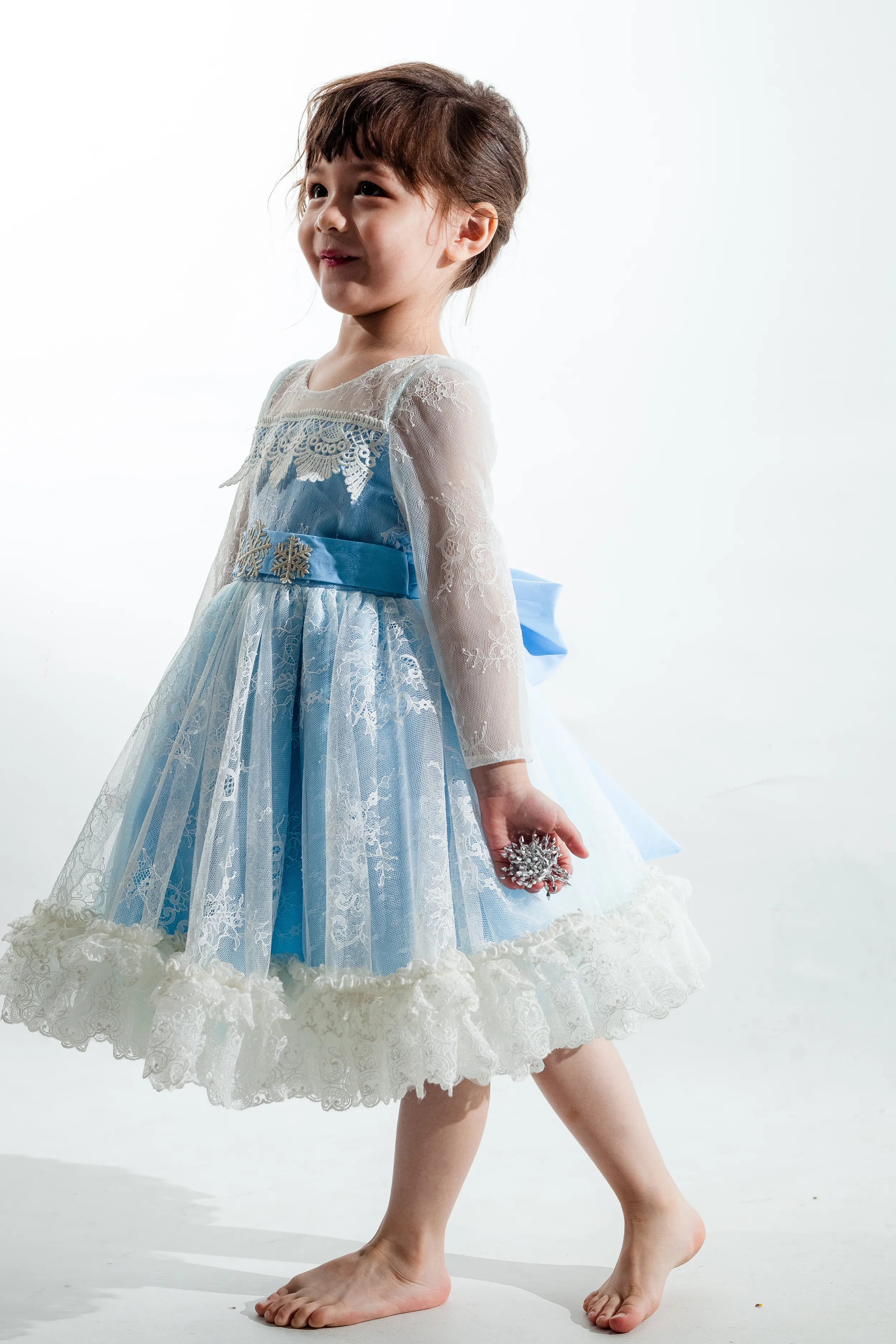 Elsa Long Sleeves Lace Dress (White/Blue/Pink)
