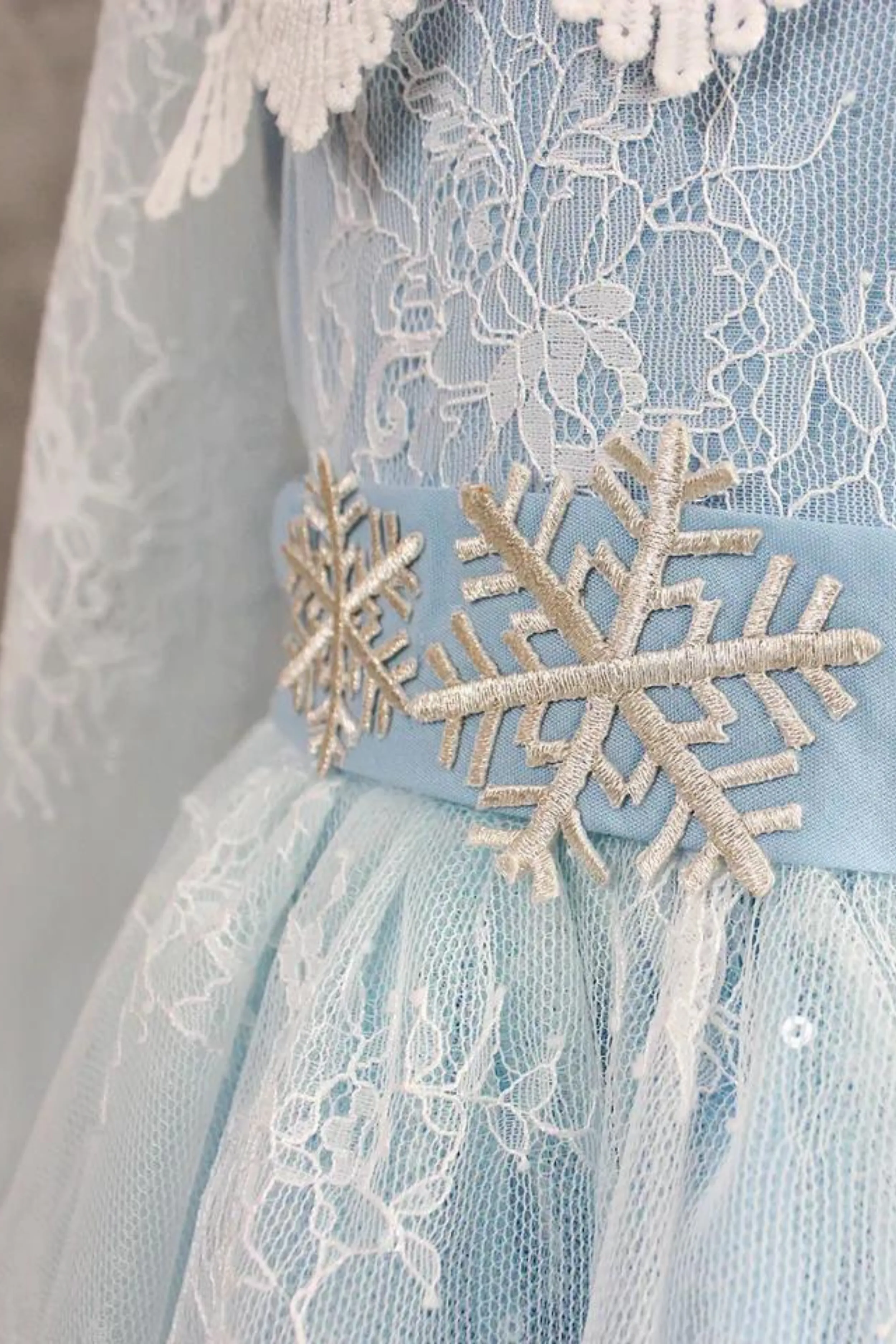 Elsa Long Sleeves Lace Dress (White/Blue/Pink)