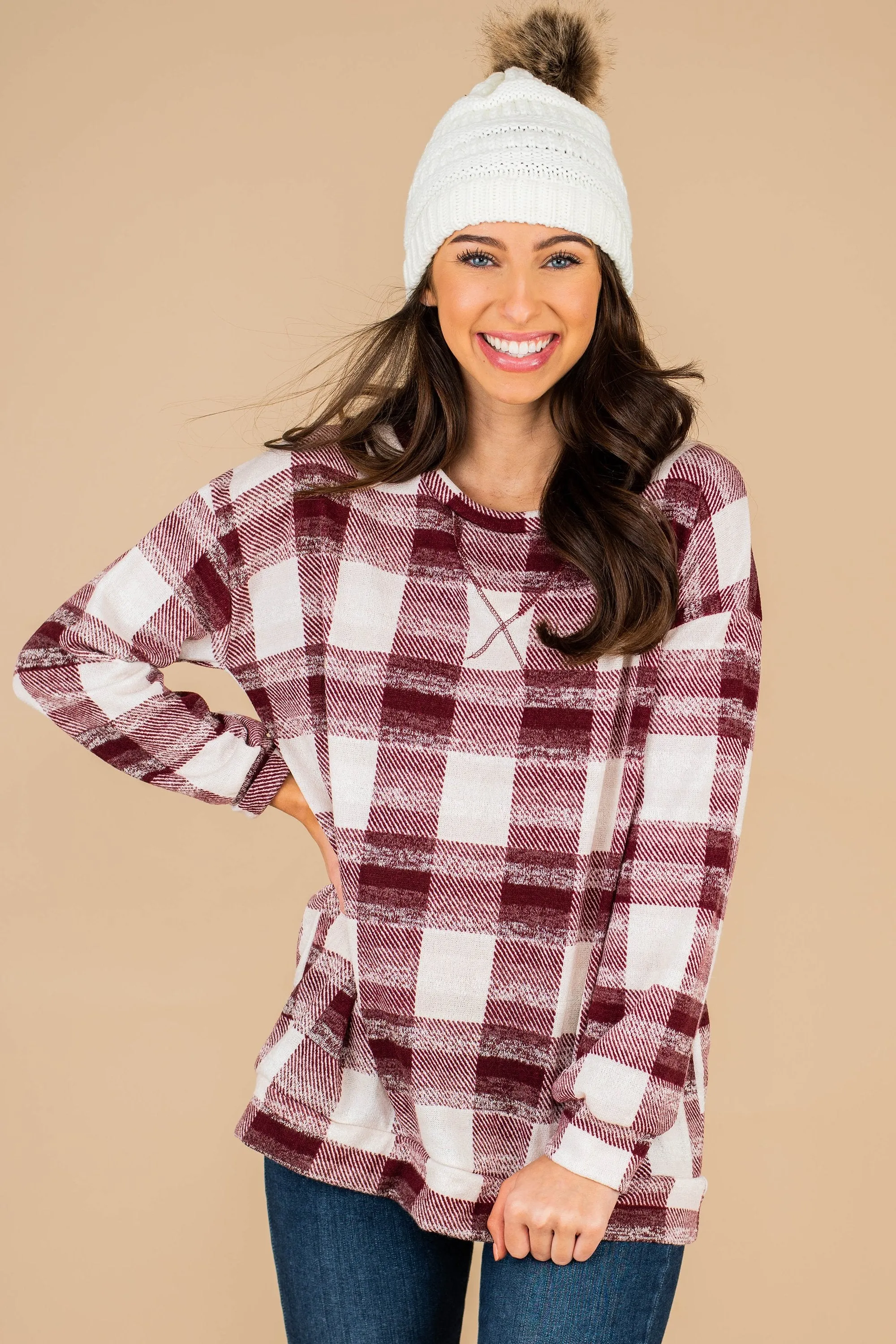 Feel Your Love Burgundy Red Plaid Tunic