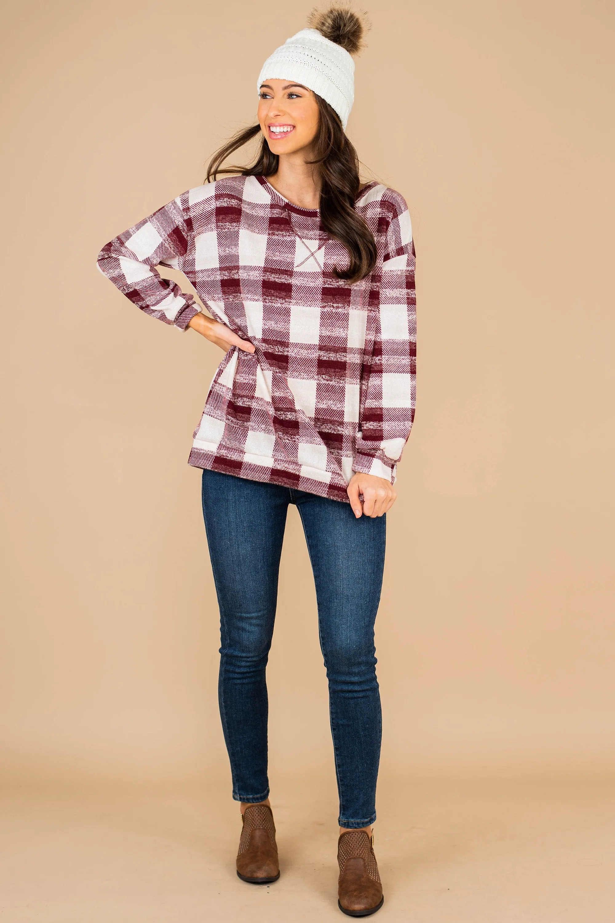 Feel Your Love Burgundy Red Plaid Tunic