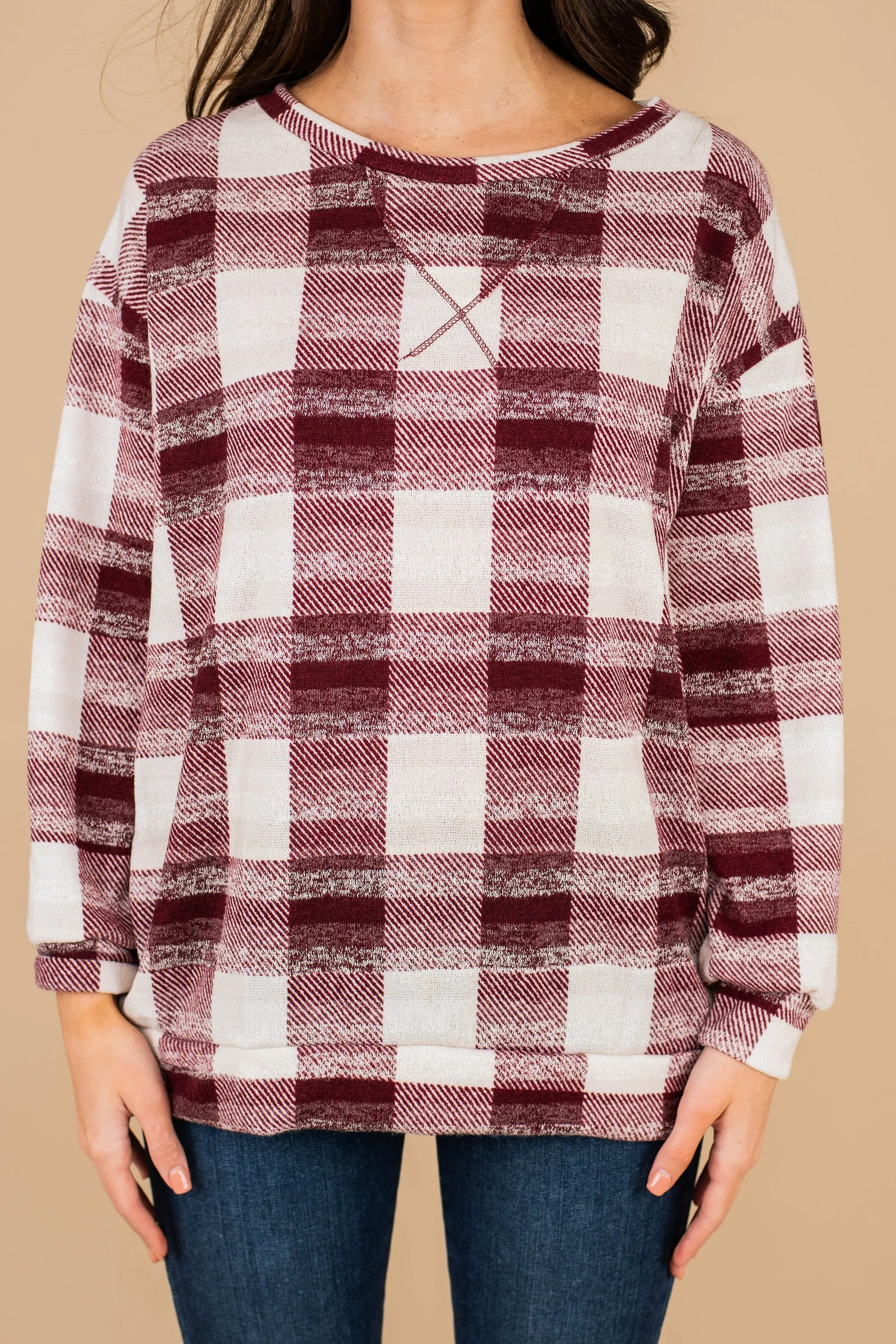 Feel Your Love Burgundy Red Plaid Tunic