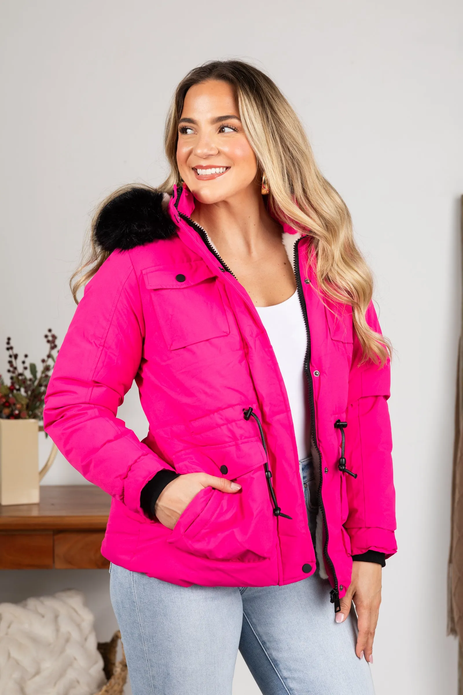 Fur Lined Coat With Front Pockets