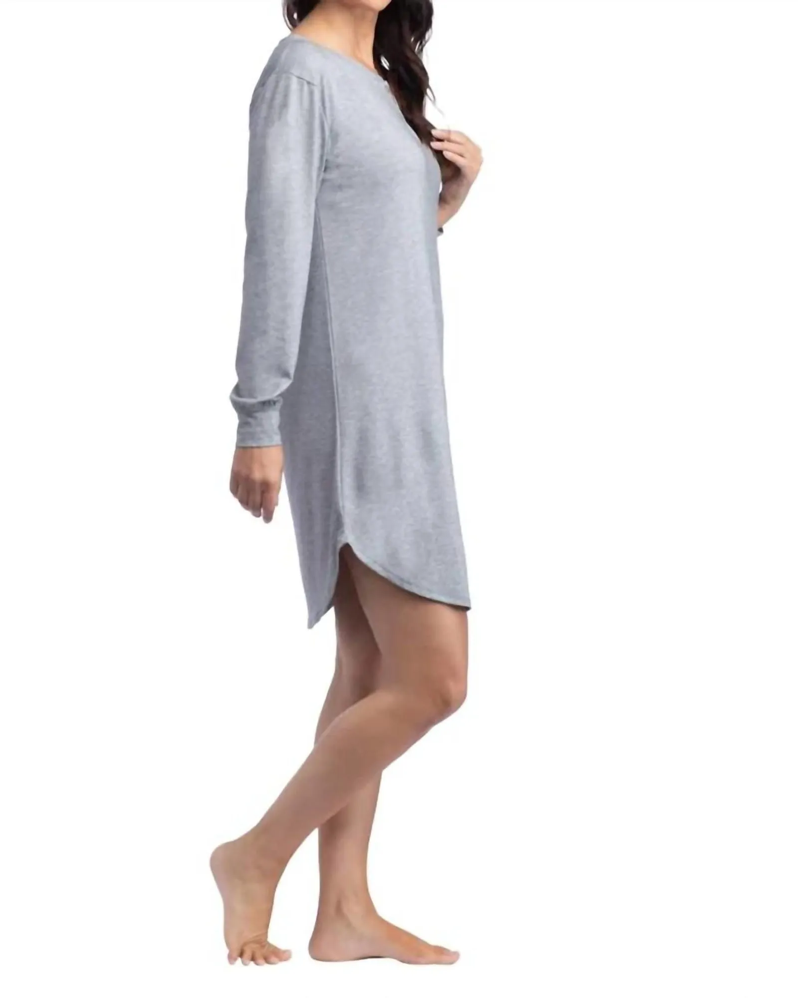Hannah - 36" Ls Henley Sleep Shirt in Heather Grey | Heather Grey