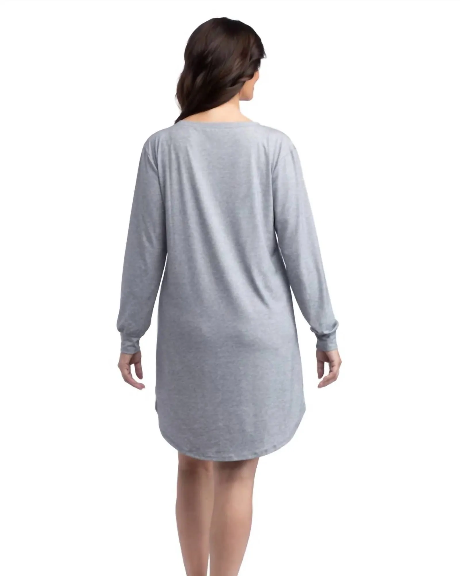 Hannah - 36" Ls Henley Sleep Shirt in Heather Grey | Heather Grey