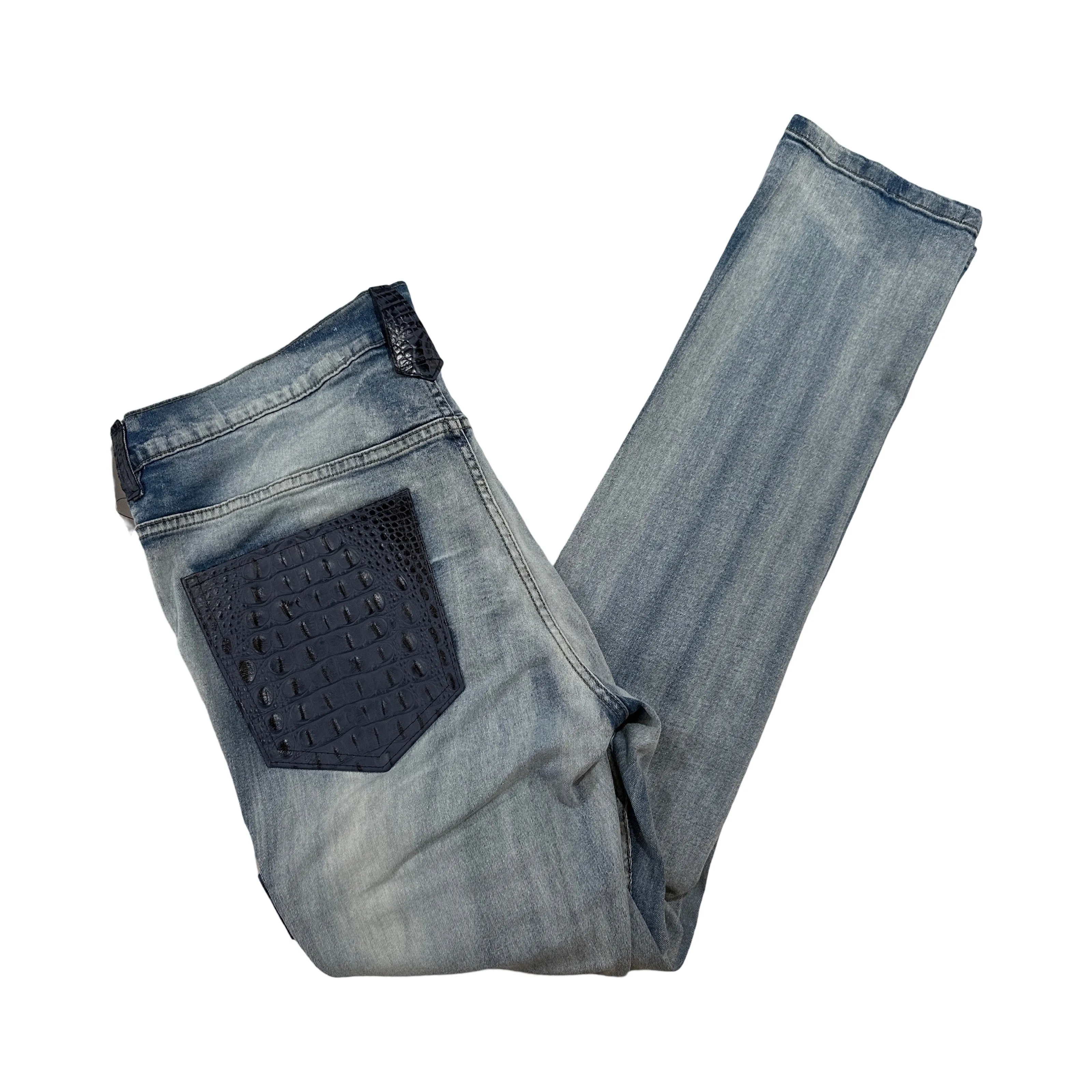 Kashani Denim Cargo Jeans w/ Navy Alligator Embossed Pockets