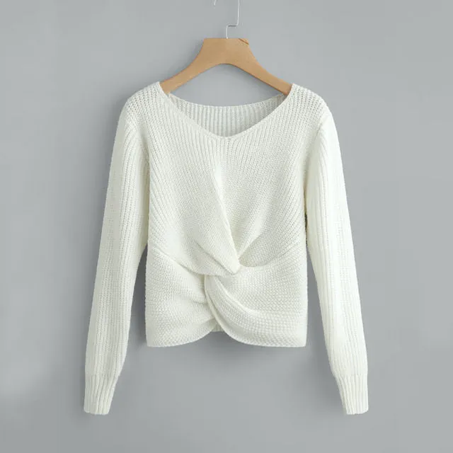 Ladies pullover knot front sweater top