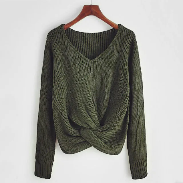 Ladies pullover knot front sweater top
