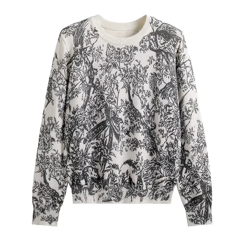 Luxury Designer Sweater Women Animal Floral Pattern Printing Pullover Sweater Classic Crew Neck Knit Tops High Quality C-069