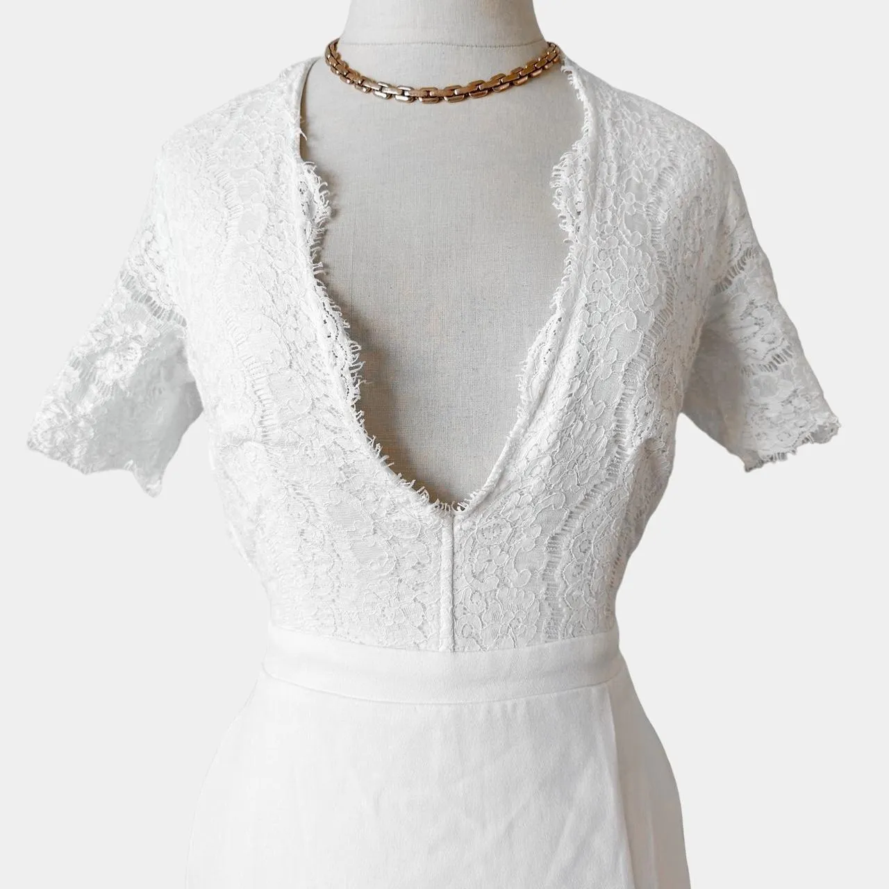 Missguided White Short Sleeve Lace Knee Length Side Slit Bodycon Dress Size M