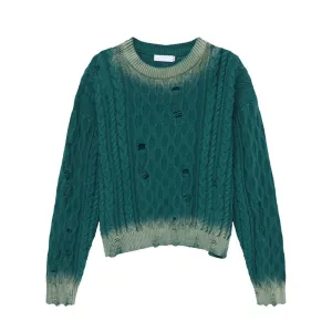 Niche Design Men's Sweater Vintage Hollow Out Hole Gradient Color Round Collar Loose Male Pullover Tops Fashion 9C7042