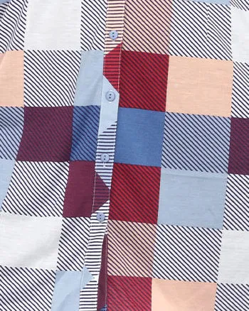 Plaid Button Down Tunic Shirt | Blue Burgundy