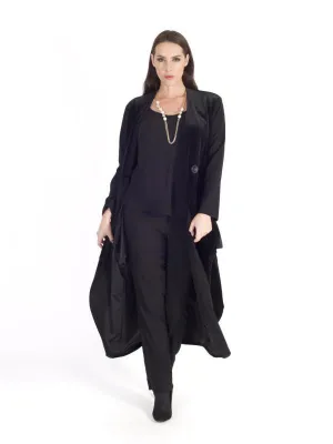 PRE ORDER Black Jersey Trim Velvet Drape Coat