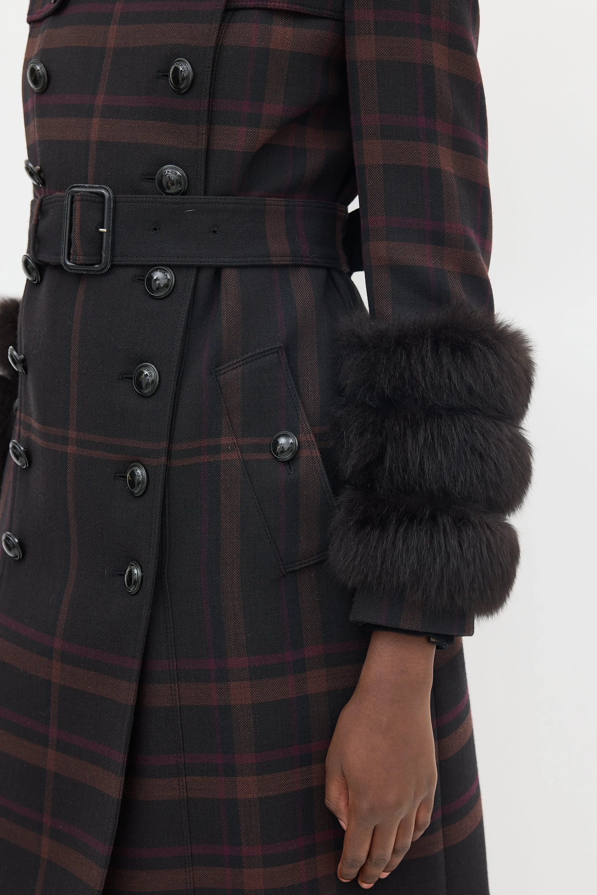 Purple Wool & Fur Trim Nova Check Coat