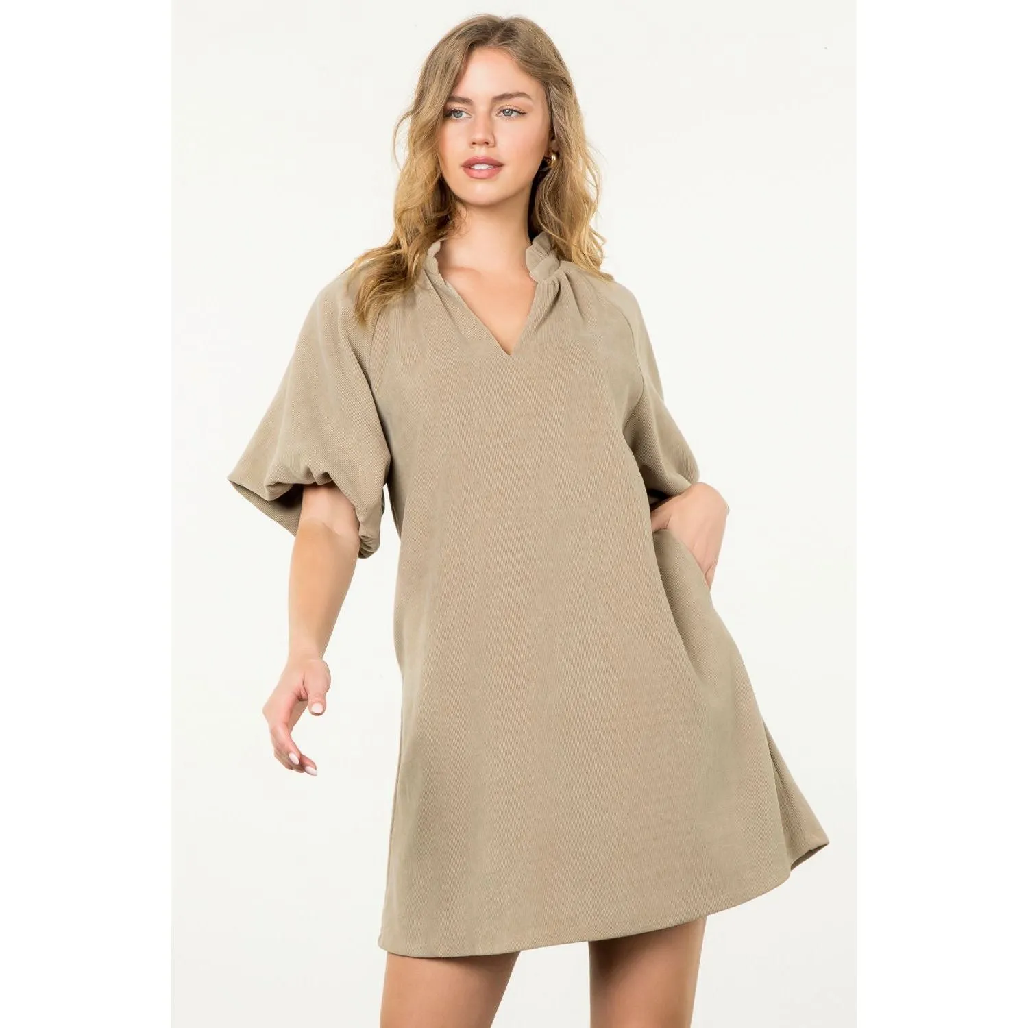 Remi Puff Sleeve Corduroy THML Dress