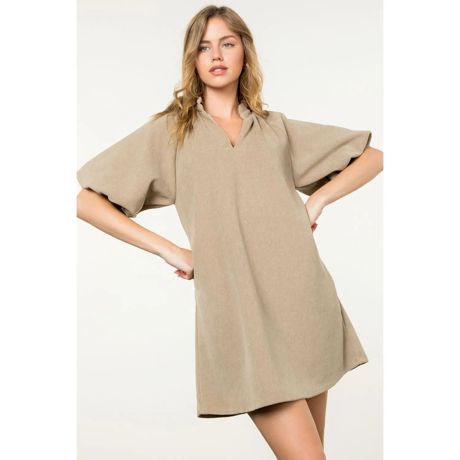 Remi Puff Sleeve Corduroy THML Dress