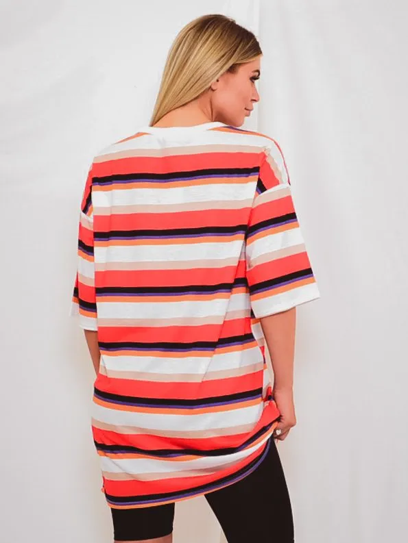 Teresa Wide Stripe Oversized Boyfriend Tunic T-Shirt In Multi