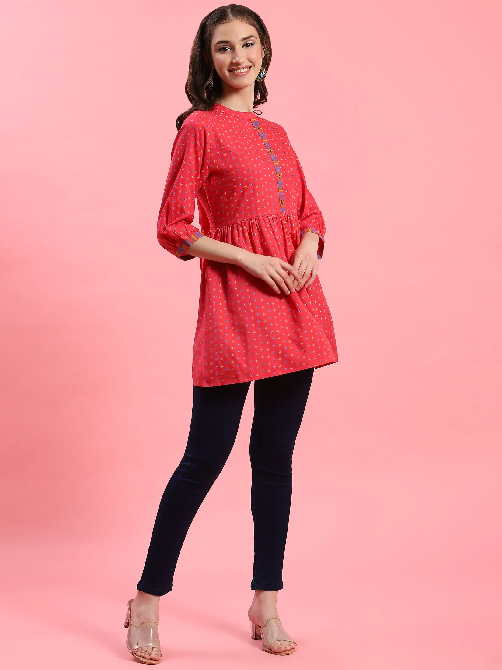 Women Fuchsia Geometric Printed Tunic